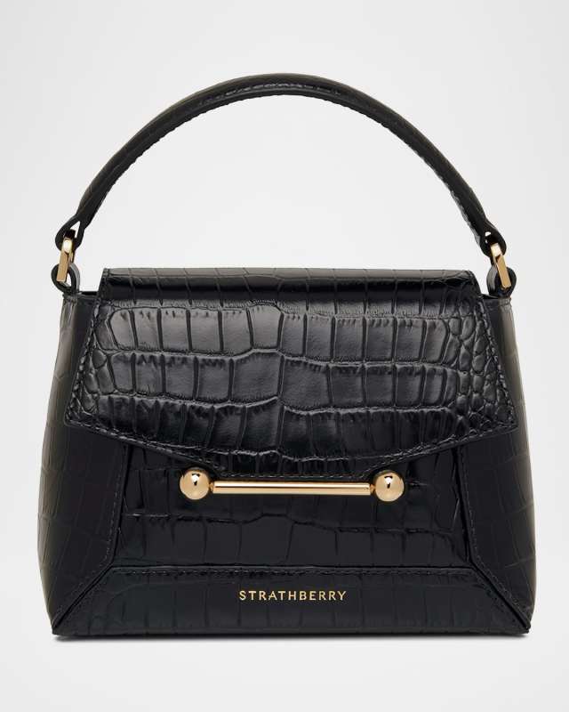 Mosaic Croc-Embossed Leather Top-Handle Bag